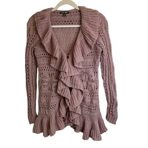 Roz & Ali Women Open Front Waterfall Knit Cardigan Sz SP Feminine Ferry Coquette